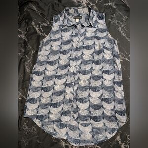 Blue Patterned Button Down Shirt